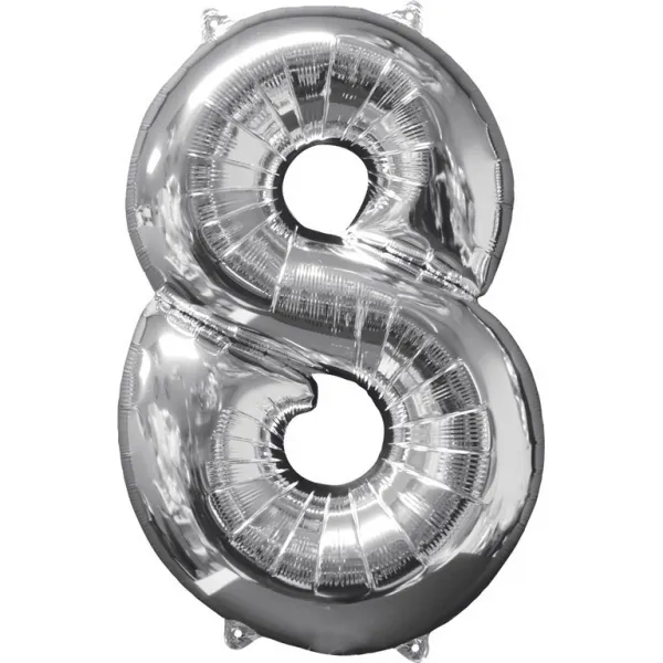 Silberfolienballon silber, Zahl 8