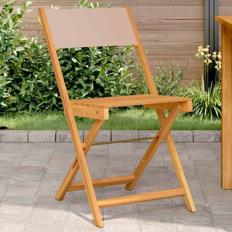 folding chairs, 2 pieces, taupefarbenes solid wood (acacia wood) and fabricbezug