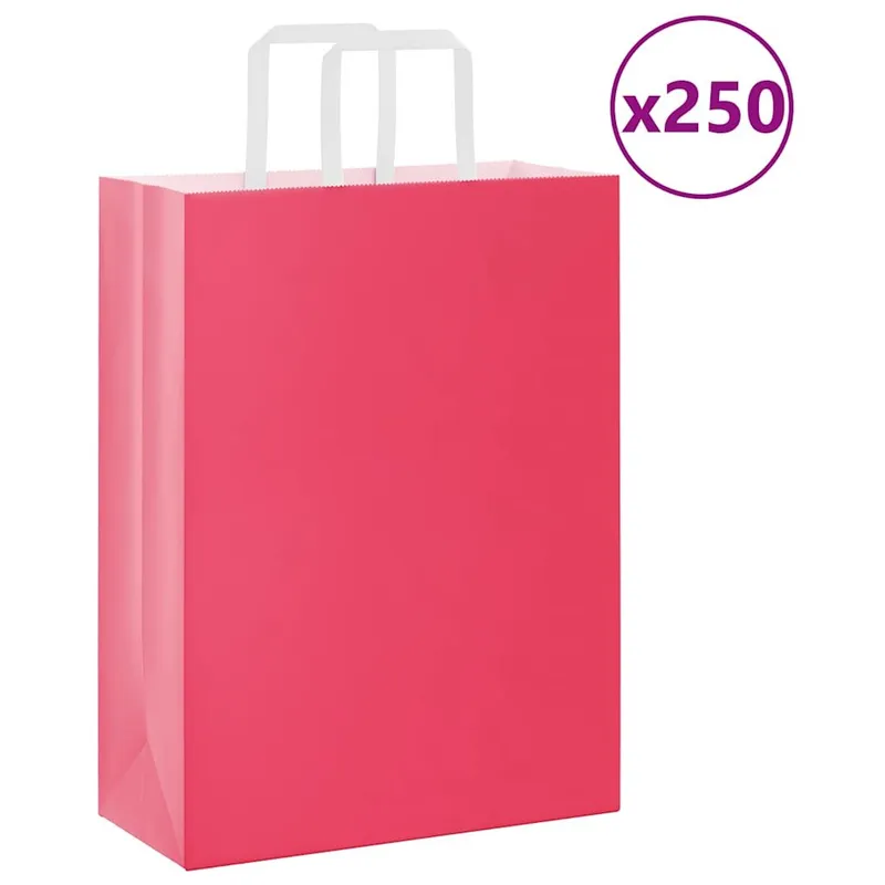 Papiertragetaschen 250 Stk. mit Henkeln Rosa 26x12x35 cm