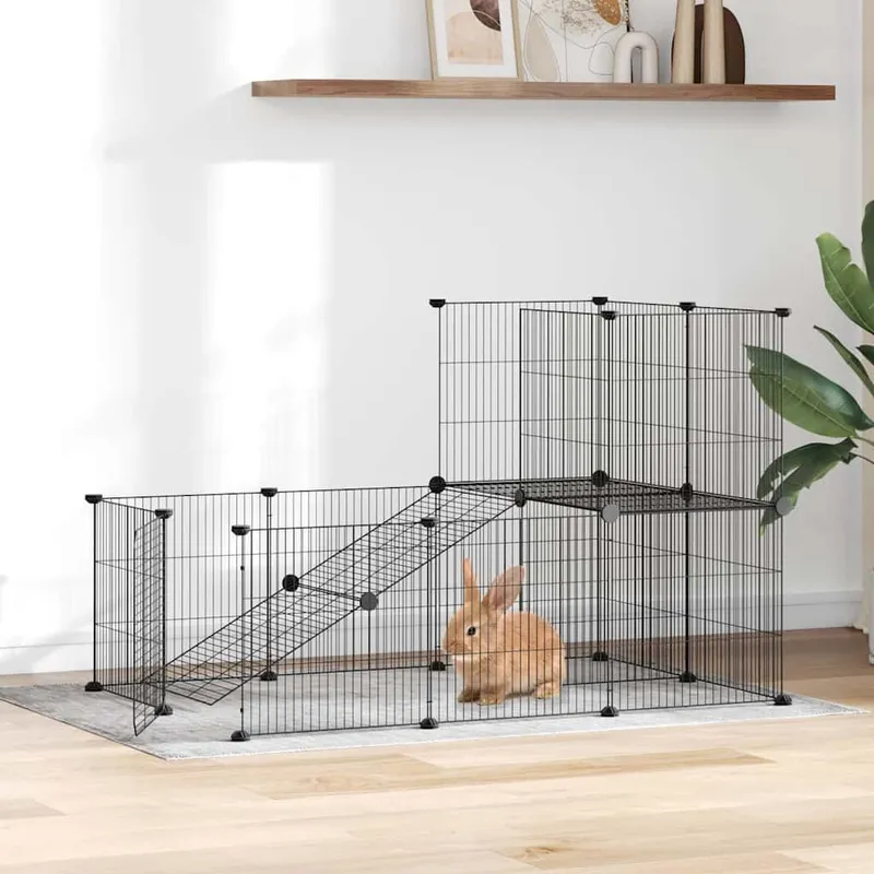 Cage animaux de compagnie à 20 panneaux et porte Noir 105x70x70 cm