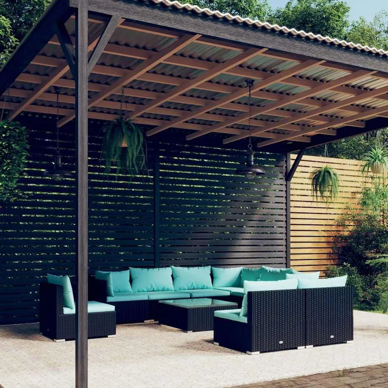 10-tlg. Garten-Lounge-Set mit Kissen Poly Rattan nero