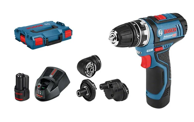 Bosch Professional Akku-Bohrschrauber GSR 12 V-15 FC Kit 2x 2.0 Ah + Aufsätze