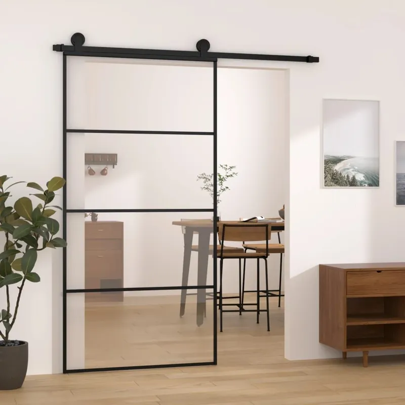 Porte coulissante et kit de quincaillerie 102,5x205cm Verre ESG