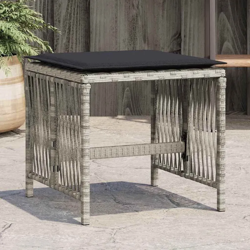 Gartenhocker con cuscini 4 pz. grigio chiaro 41x41x36 cm Poly Rattan