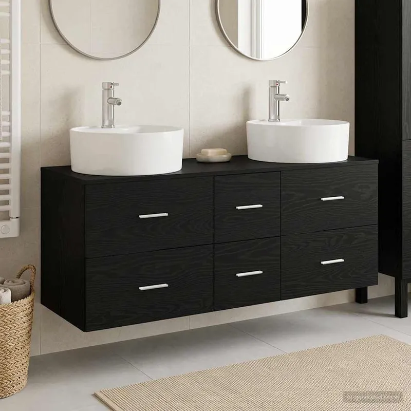 Badezimmermöbel-Set 3 stk. Schwarz 49,5 x 44,5 x 65 cm