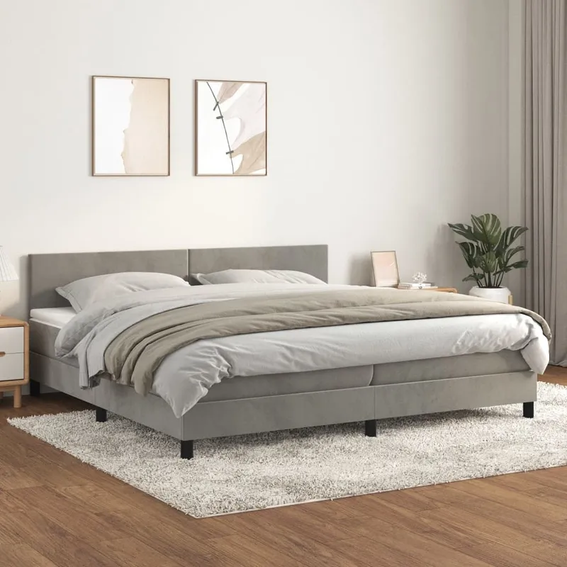 letto boxspring mit Matratze Hellgrau 200x200 cm Samt