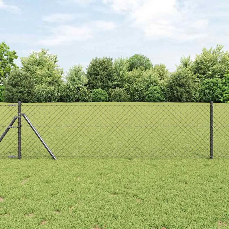 Bodenmontierter Maschendrahtzaun 10 x 0,8 m Grau Netz