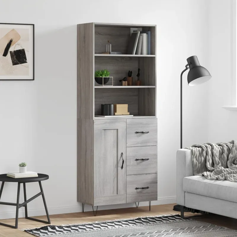Highboard grigio Sonoma 69,5x34x180 cm derivato del legno