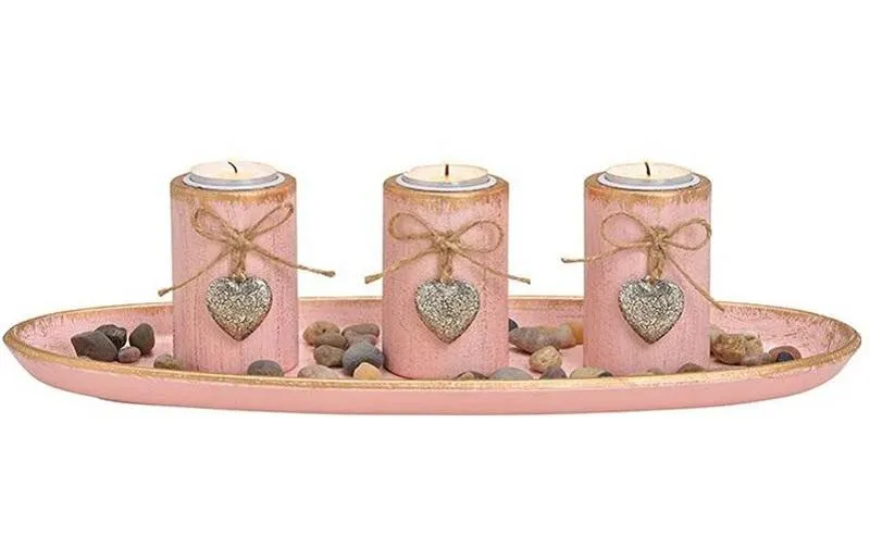 G. Wurm Teelichthalter auf Tablett 1 pièces, Gold/Rosa