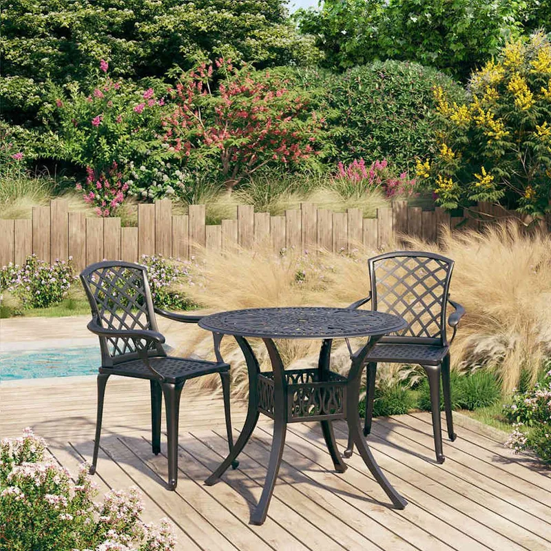 3-tlg. Bistro-Set Aluminiumguss Schwarz
