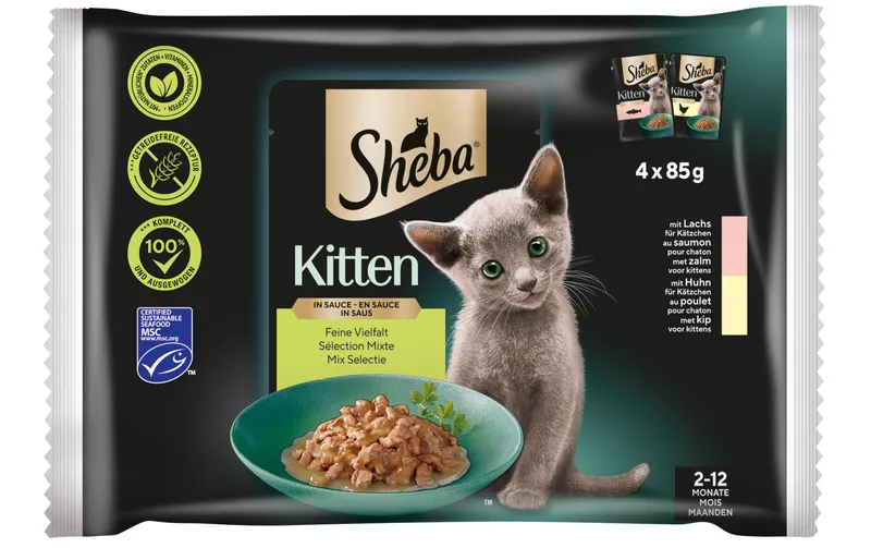 Sheba Nassfutter Kitten Sauce feine Vielfalt, 4 x 85g