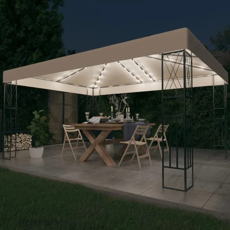 Pavillon mit LED-Lichterkette 3x4 m Creme tessuto