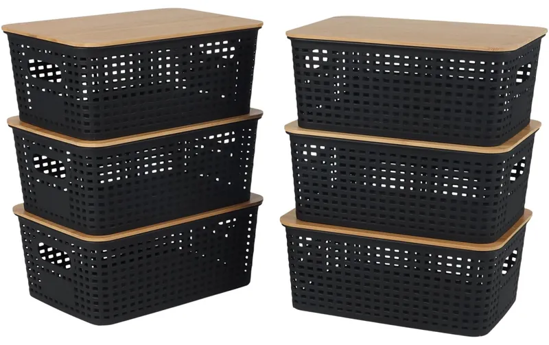 relaxdays Aufbewahrungsbox 6er Set, black