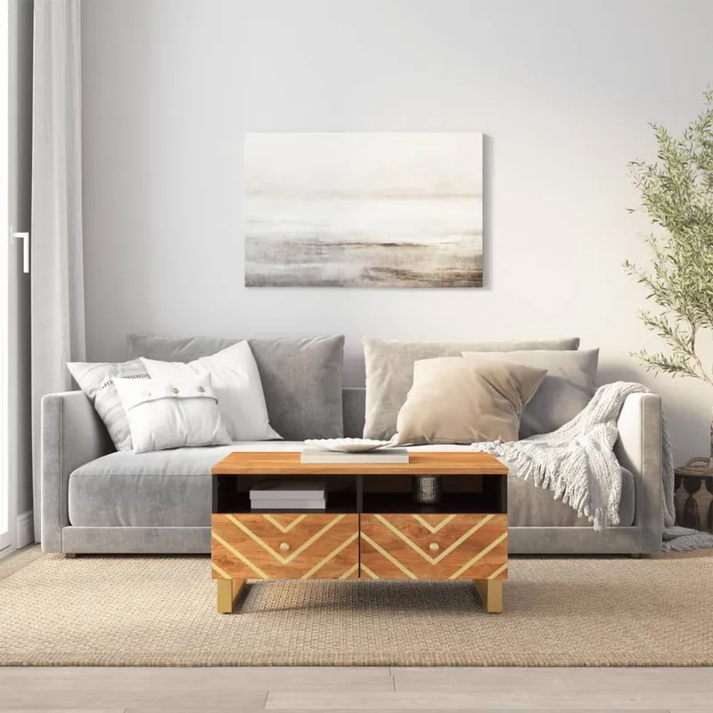 Couchtisch marrone e nero 80x54x40 cm legno massiccio Mango