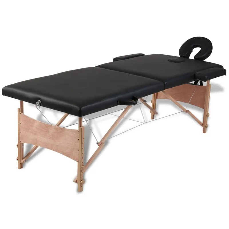 Massageliege Klappbar 2-Zonen mit Holzgestell nero
