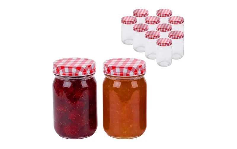 relaxdays Einmachglas mit Deckel Rot/Weiss 400 ml, 12 Stück