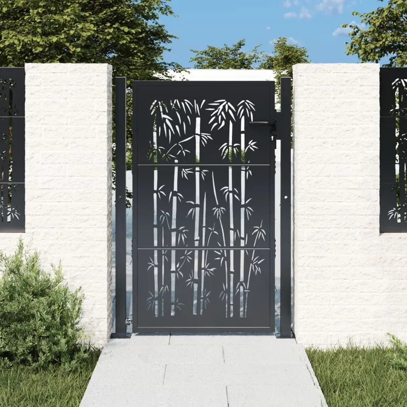 Gartentor antracite 100x125 cm Stahl Bambus-Design