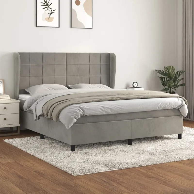 letto boxspring mit Matratze Hellgrau 180x200 cm Samt
