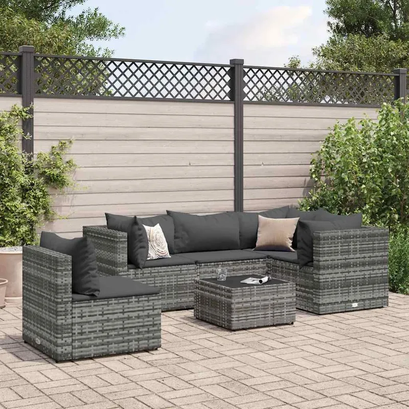 6-tlg. Garten-Lounge-Set mit Kissen grigio Poly Rattan