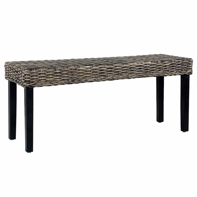 Sitzbank 110 cm black natural Kubu-Rattan and solid wood Mahagoni