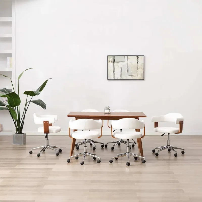 Drehbare Esszimmerstühle 6 pz. bianco Bugholz e ecopelle