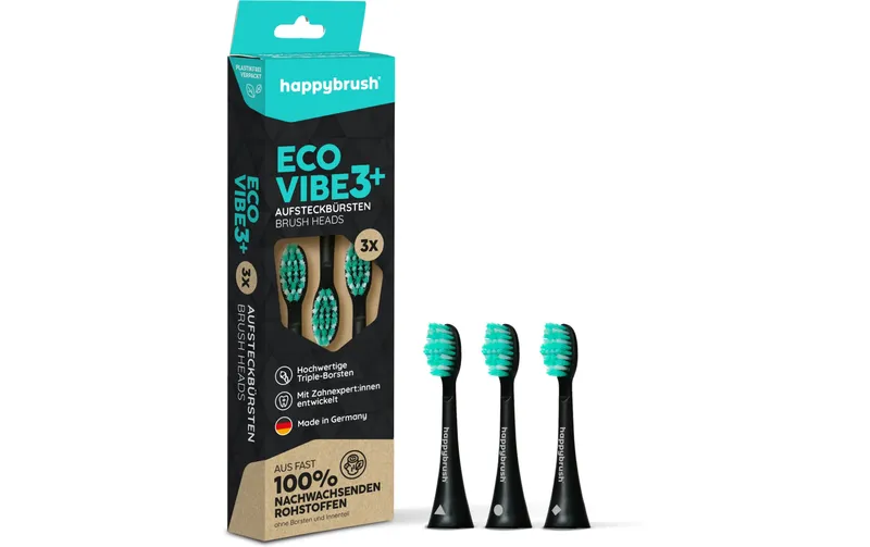 happybrush Zahnbürstenkopf Eco VIBE 3+ Black-Mint, 4 Stück