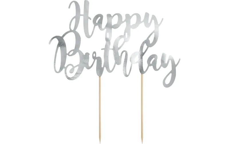 Partydeco Kuchen-Topper Happy Birthday 1 Stück, Silber