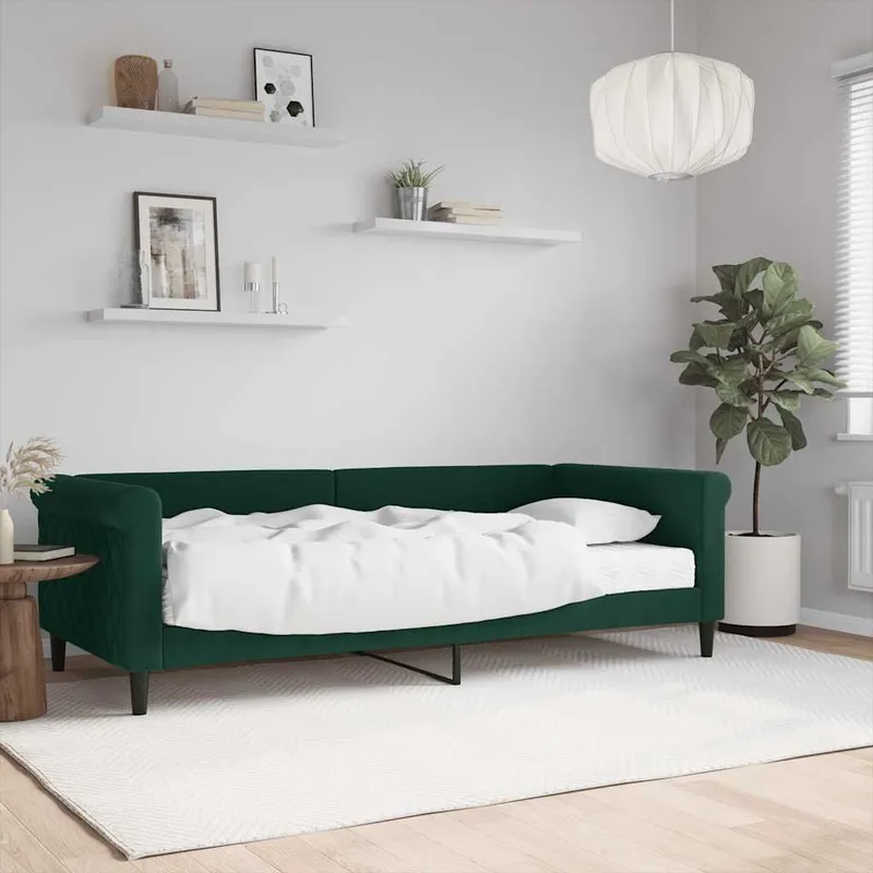 Tagesbett mit Matratze Dunkelgrün 90x200 cm Samt