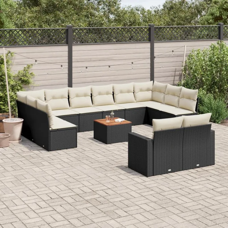 13-tlg. set divano da giardino con cuscini nero Poly Rattan