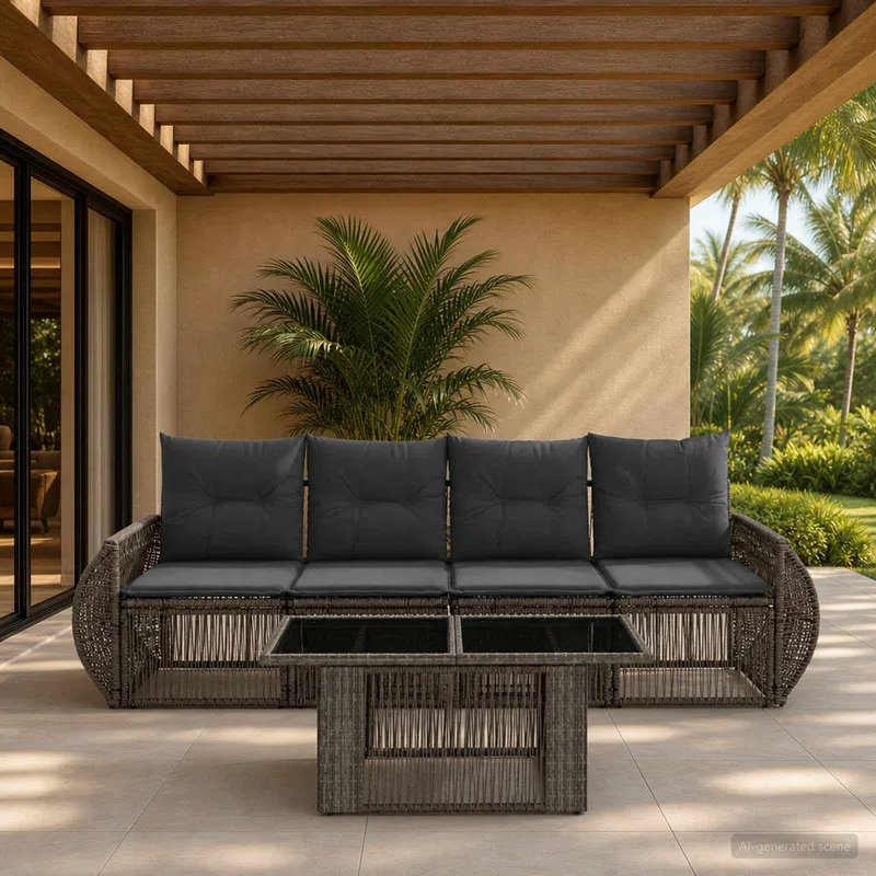 set divano da giardino 5 pz. grigio e grigio scuro polyrattan