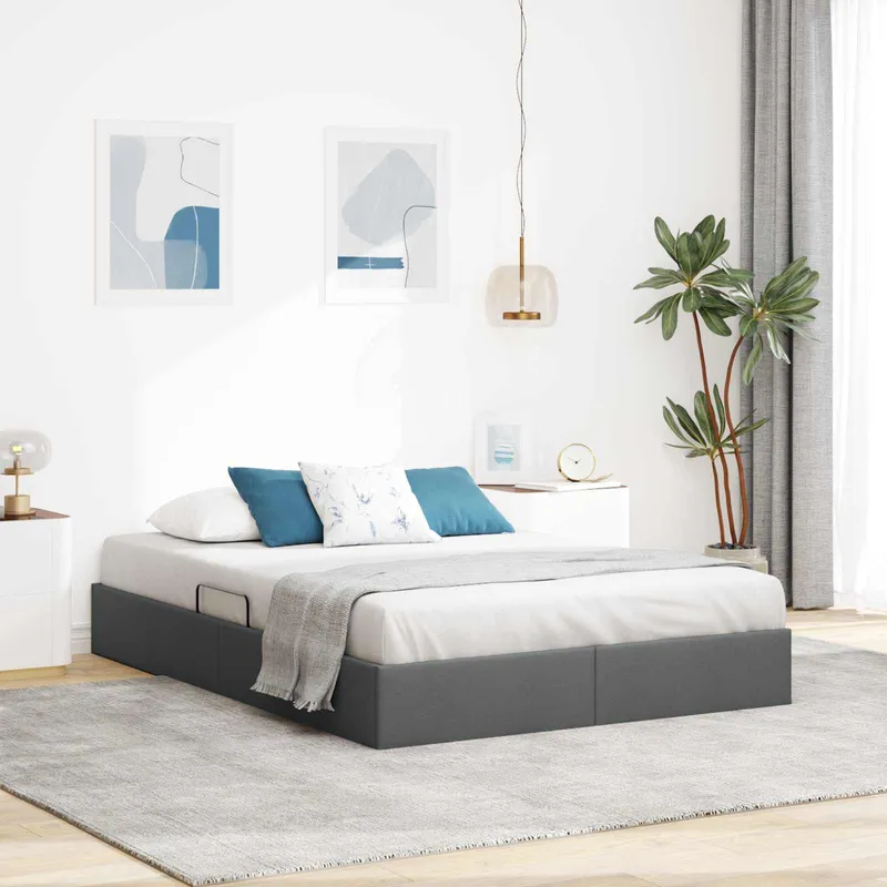 Cadre de lit ottoman Gris foncé 140 x 200 cm tissu