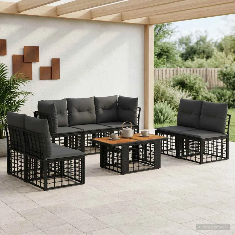Gartensofa-set 8 stk. Schwarz und Dunkelgrau Poly-Rattan