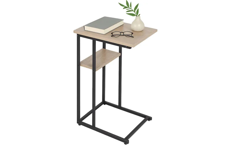 relaxdays Beistelltisch in C-Form 60 x 40 nero/Hellbraun