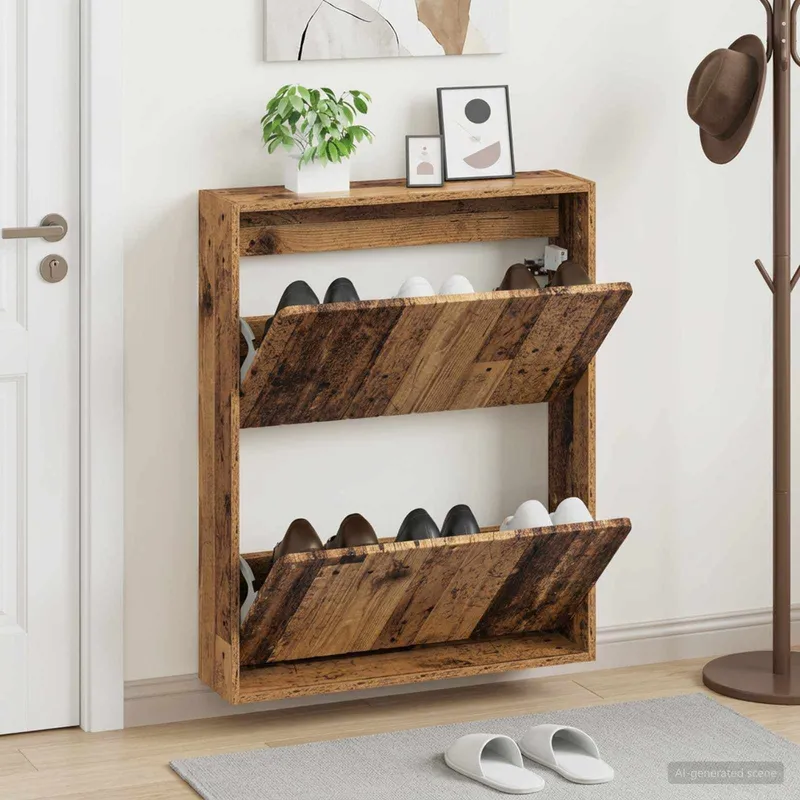 Wandmontierter Schuhschrank ZWOLLE 71 x 17 x 86 cm Altholz
