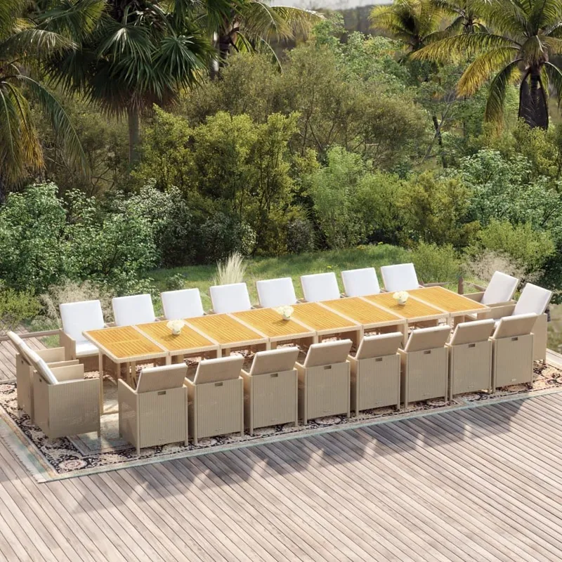 21-tlg. Garten-Essgruppe mit Kissen Poly Rattan Beige
