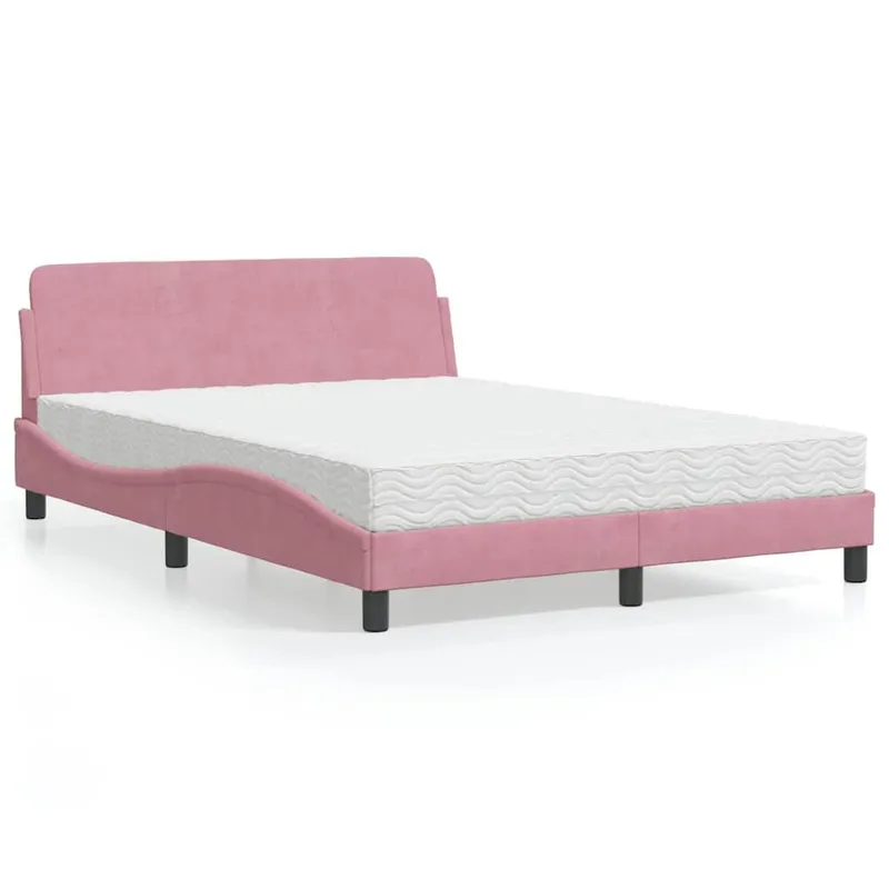 letto con materasso "Dover" rosa 140x190 cm velluto