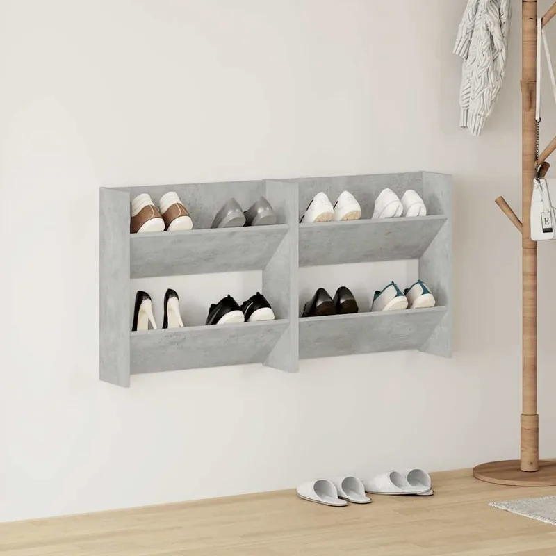 Wand-Schuhschränke 2 Stk. Betongrau 60x18x60 cm Holzwerkstoff
