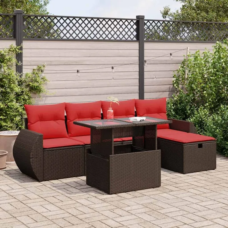 6-tlg. set divano da giardino con cuscini marrone Poly Rattan