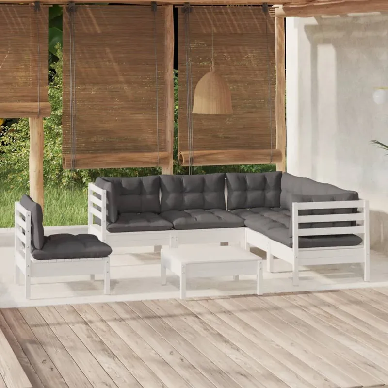 6-tlg. Garten-Lounge-Set mit Kissen bianco Kiefernholz