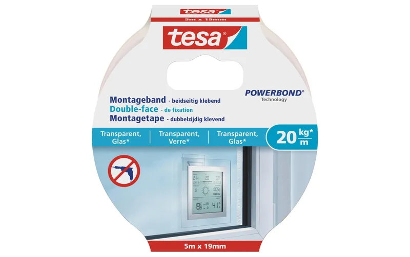 tesa Montageband 5 m x 19 mm per transparente Flächen