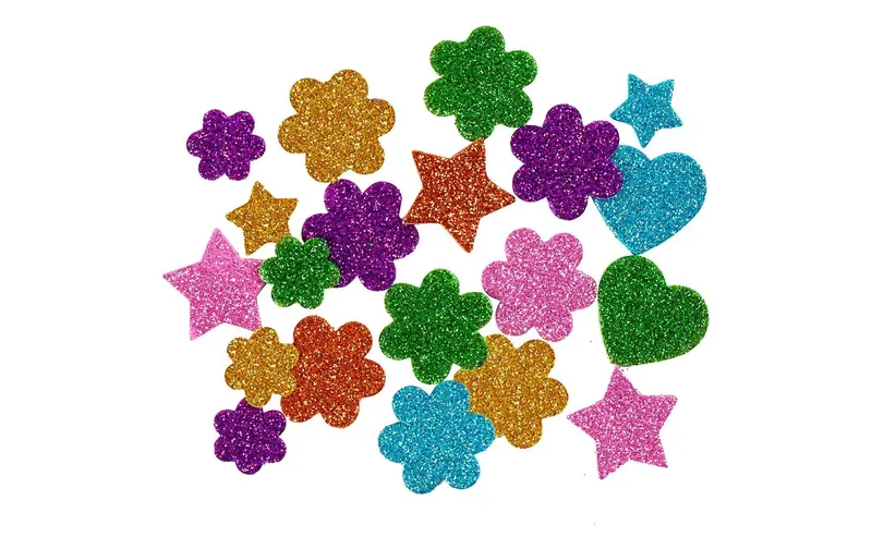 Creativ Company Moosgummifiguren Sterne Blumen and Herzen 19+29 mm 800 sort.