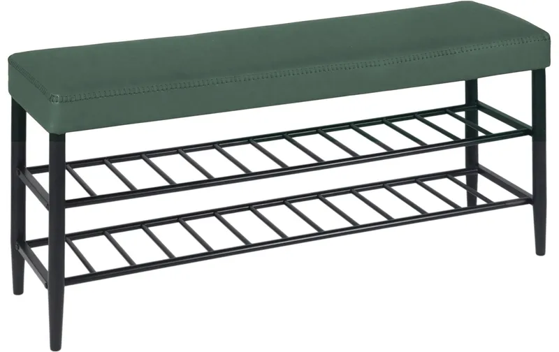 relaxdays Schuhbank mit zwei Ablagen 100 x 50 cm, black/green