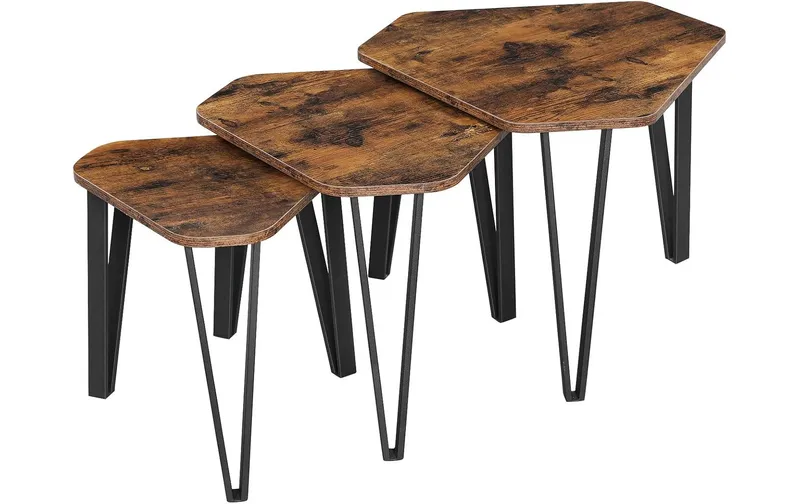 VASAGLE Table d'appoint industrielle, lot de 3, charge max. 20kg par table, Marron