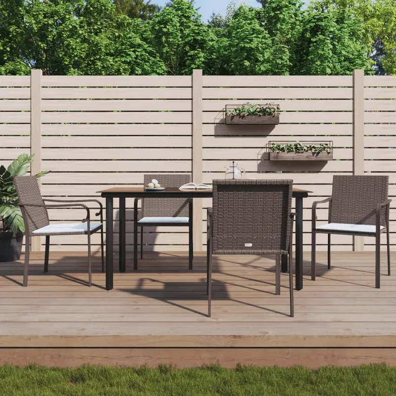 5-tlg. Garten-Essgruppe mit Kissen Poly Rattan und Stahl