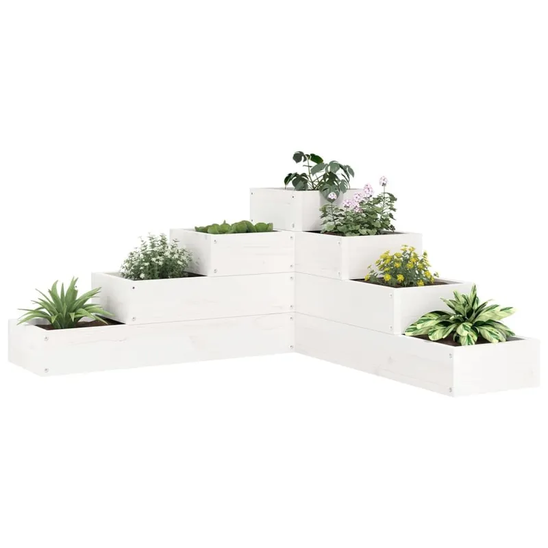 Jardinière 4 niveaux 80,5x79x36 cm blanc bois de pin massif