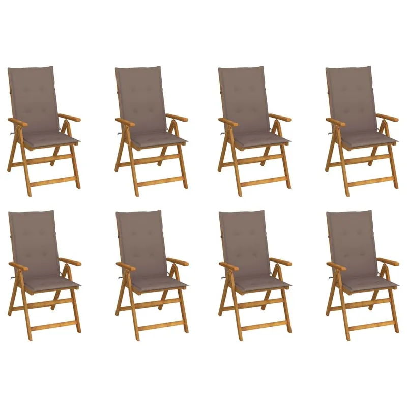 Klappstühle mit Kissen, 8-teilig, aus massivem Akazienholz