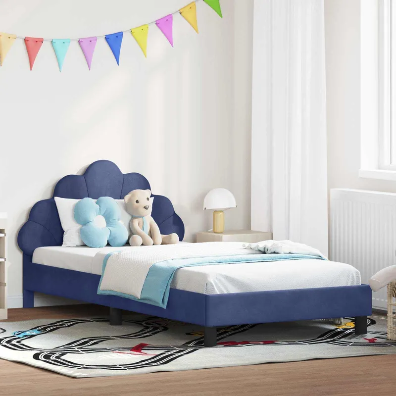 Kinderbettgestell mit Kopfteil Polizeiblau 90 x 200 cm Samt
