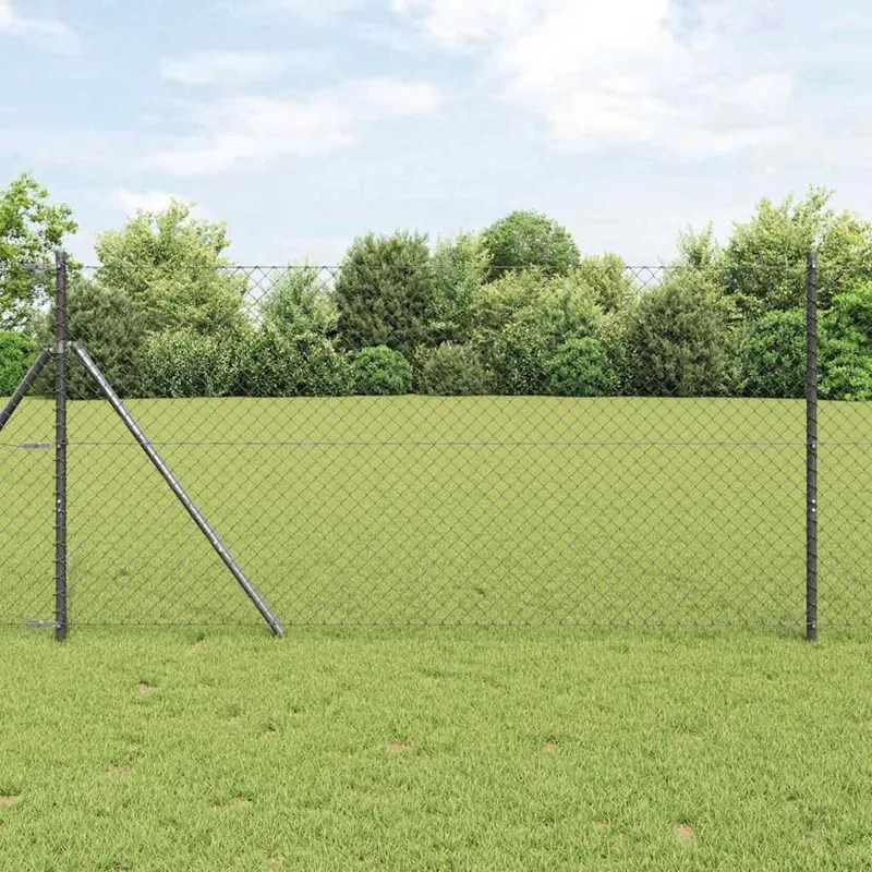 Bodenmontierter Maschendrahtzaun 25 x 1 m Grau Netz