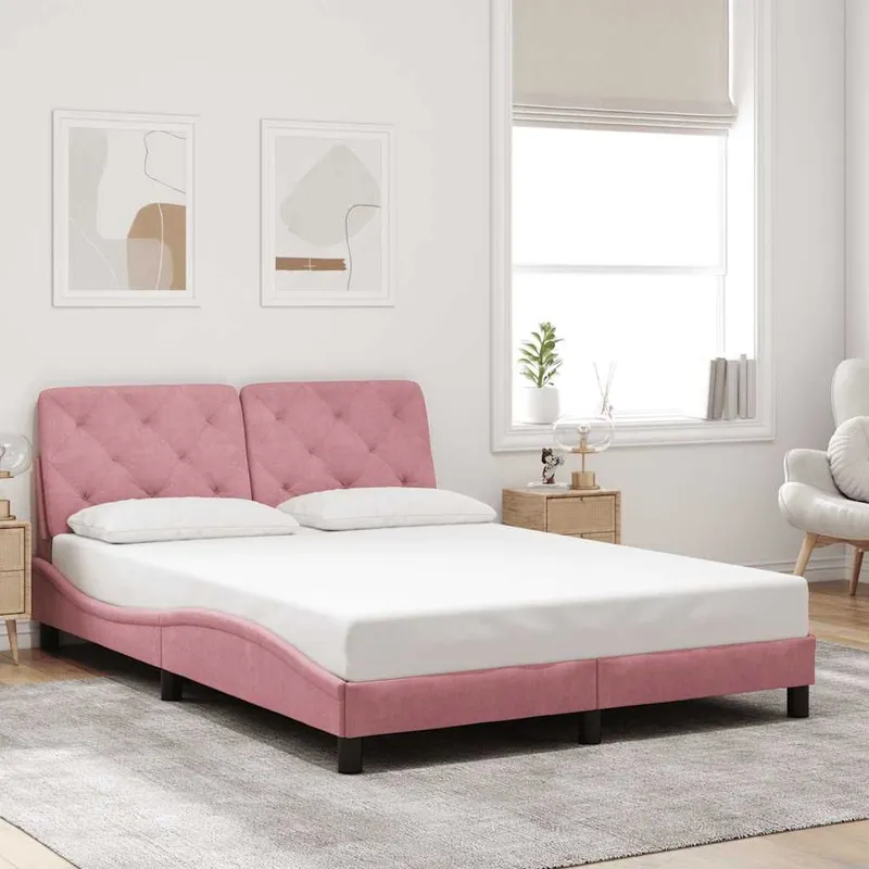 struttura letto senza materasso rosa 140x200 cm velluto