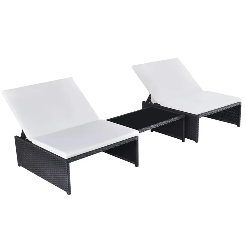 Outdoor-Lehnstühle 2 pcs with Tisch black poly rattan